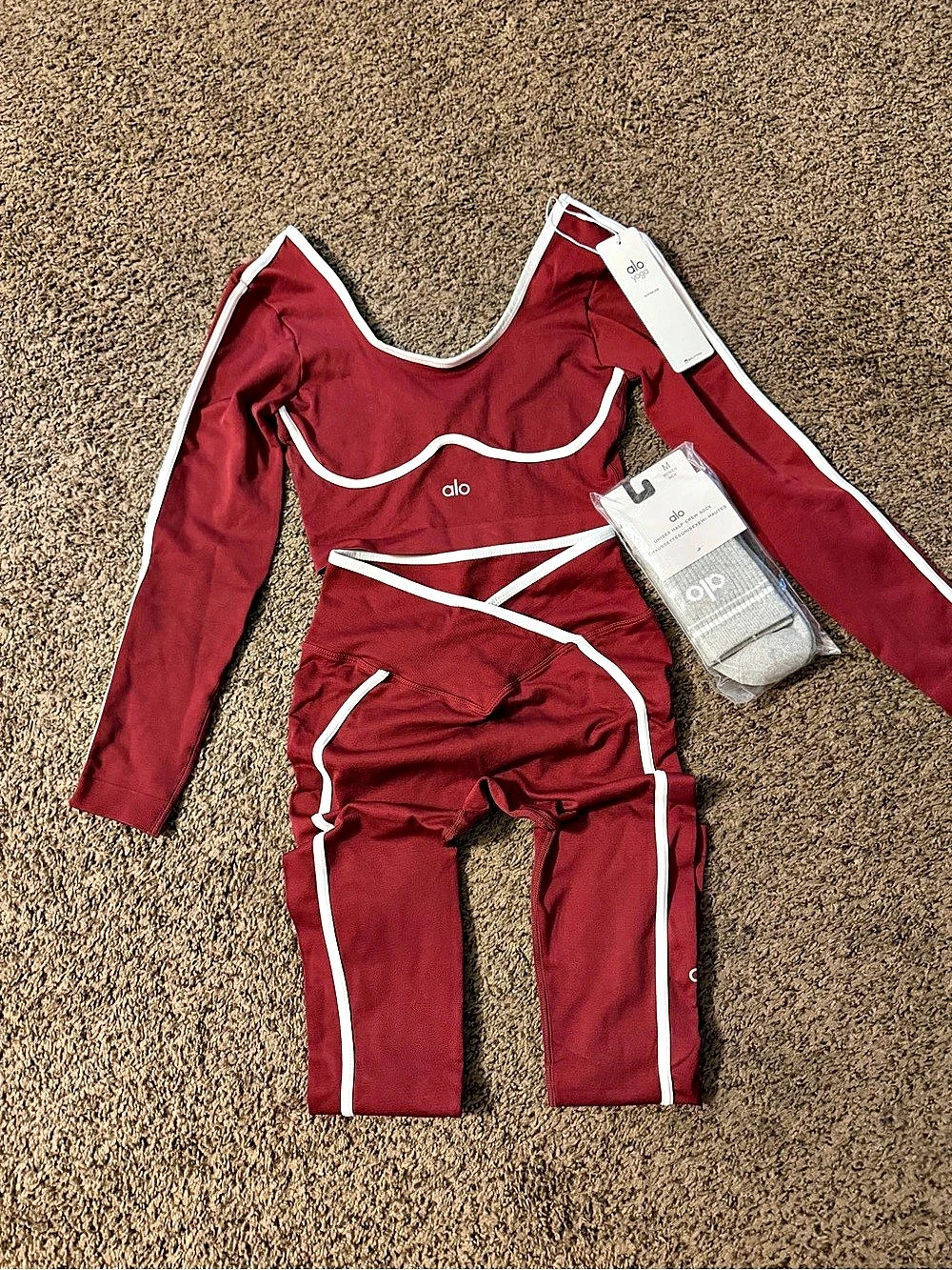 Alo Red & White Long Sleeve Top Size Medium NWT